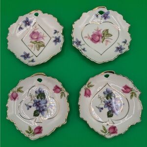 Lefton Hand Painted Porcelain Bridge Playing Card Suit Snack Dishes Set Of 4 792